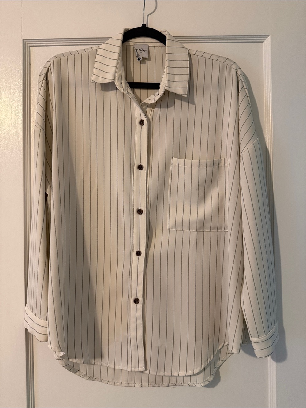Woven Cream Pinstripe Button-Down Shirt